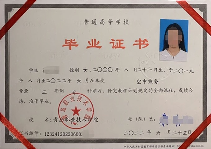 浦口青岛职业技术学院毕业证样本图片